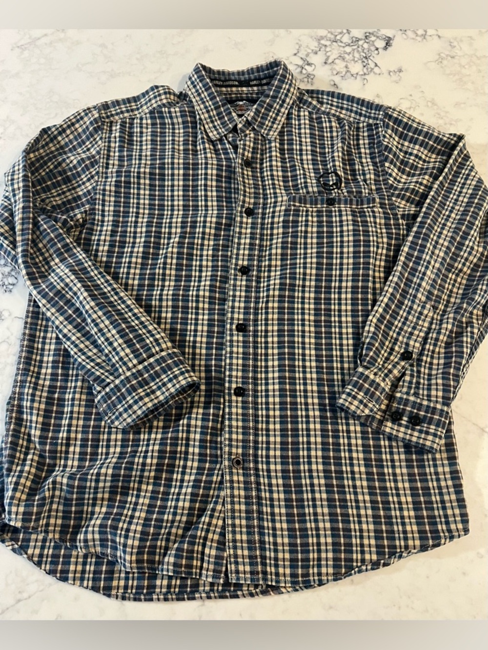 Harley Davidson Willie G Skull Embroidered Plaid Flannel Shirt  Size Button Up